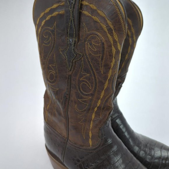 [SOLD] RARE LUCCHESE CLASSICS x KEMOSABE Sz 9 ALLIGATOR BELLY BOOTS Brown - Picture 3 of 9